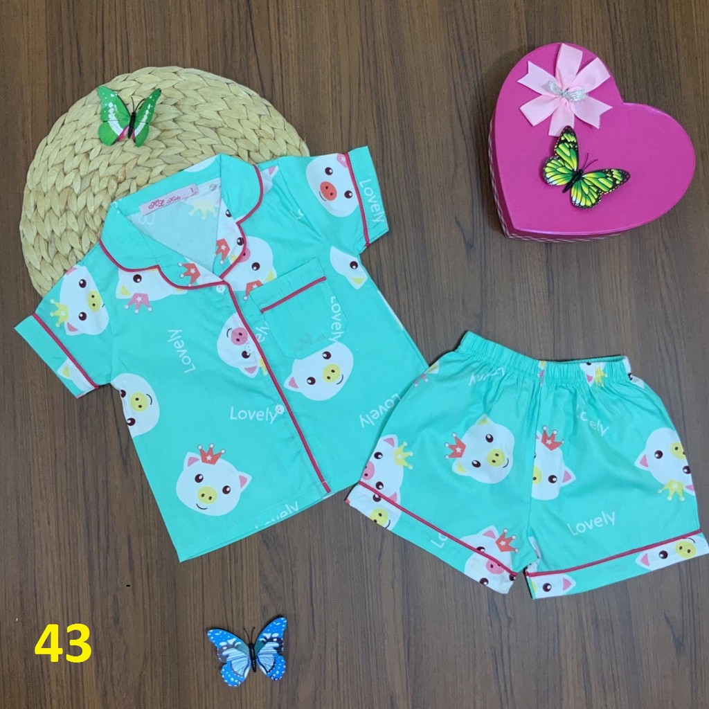 SIZE 1-8 (11-32KG) ĐỒ BỘ PIZAMA BÉ GÁI ÁO TAY NGẮN QUẦN ĐÙI VẢI KATE LỤA