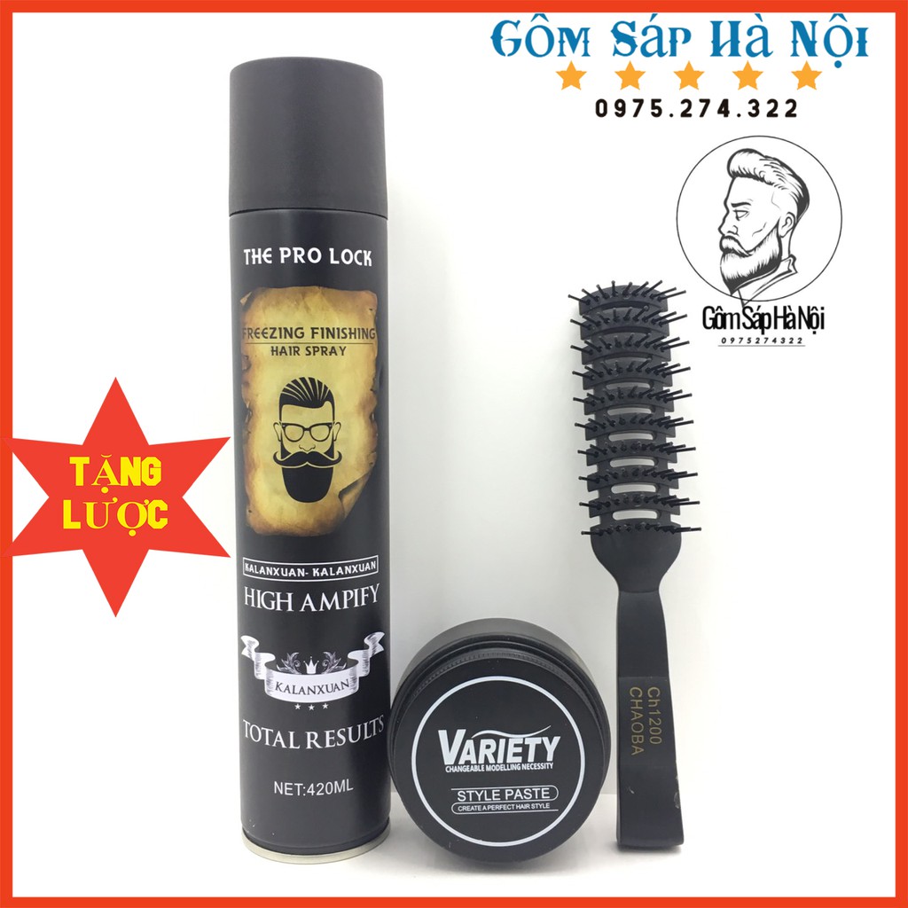 COMBO GÔM XỊT TÓC THE PRO LOCK 320 ML + Sáp Vuốt Tóc Variety Matte Lasting 100ml siêu giữ nếp