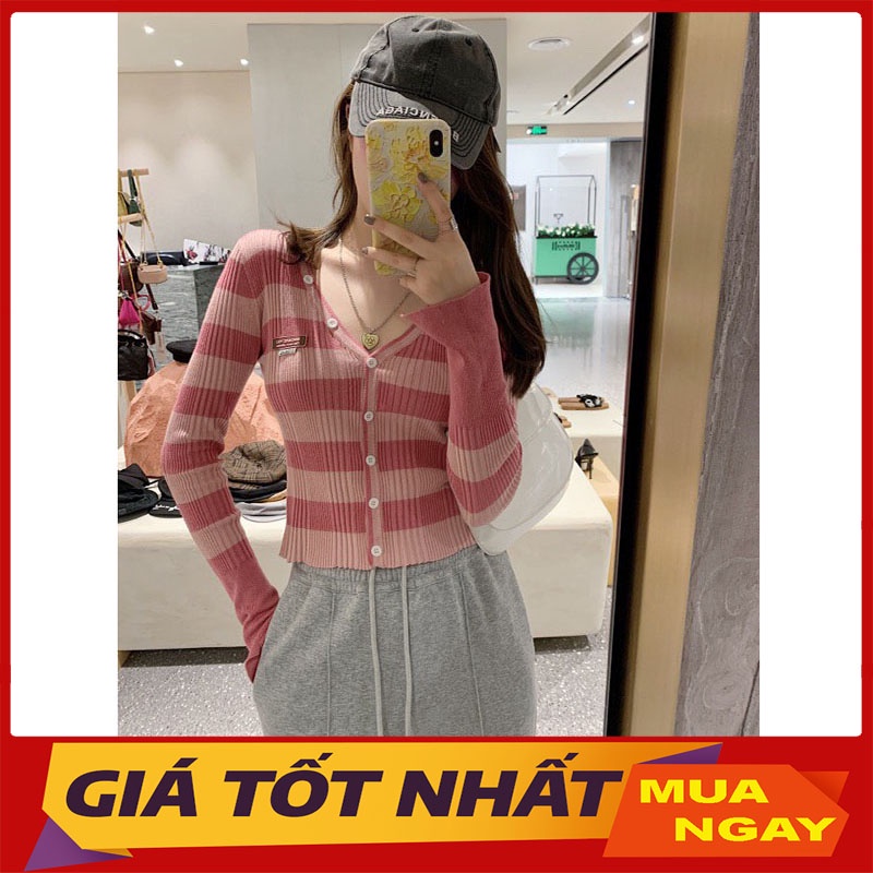 Áo Cardigan Len Kẻ Logo Chữ Hàng Quảng Châu M2140