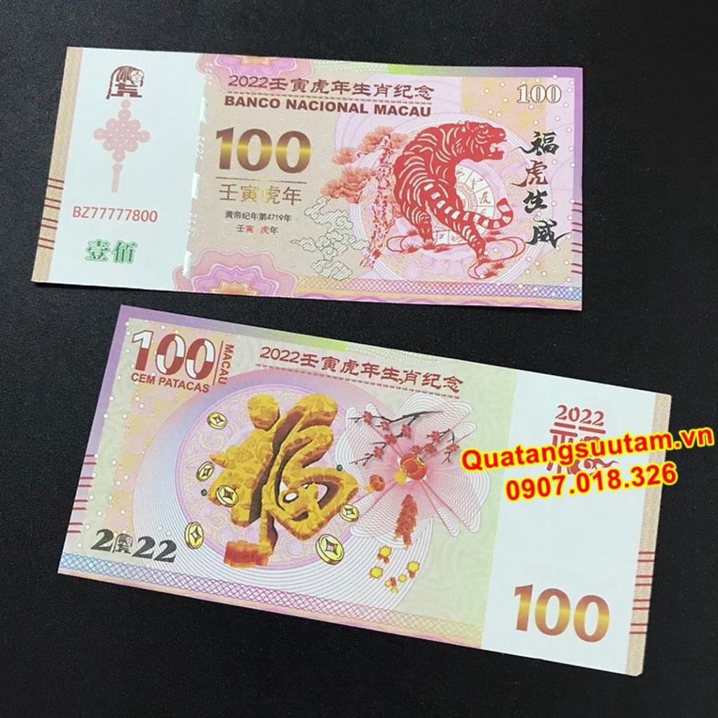 [TẾT 2022] Tiền Con Hổ Kỷ Niệm Macao 100 patacas Lì Xì Tết