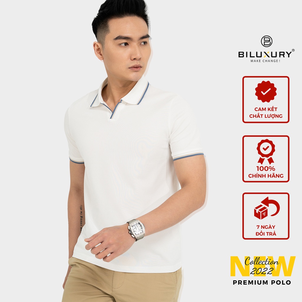 Áo thun polo nam Biluxury 6APCT003TRK cổ ve lật nẹp V thanh lịch vải cá sấu pique cao cấp