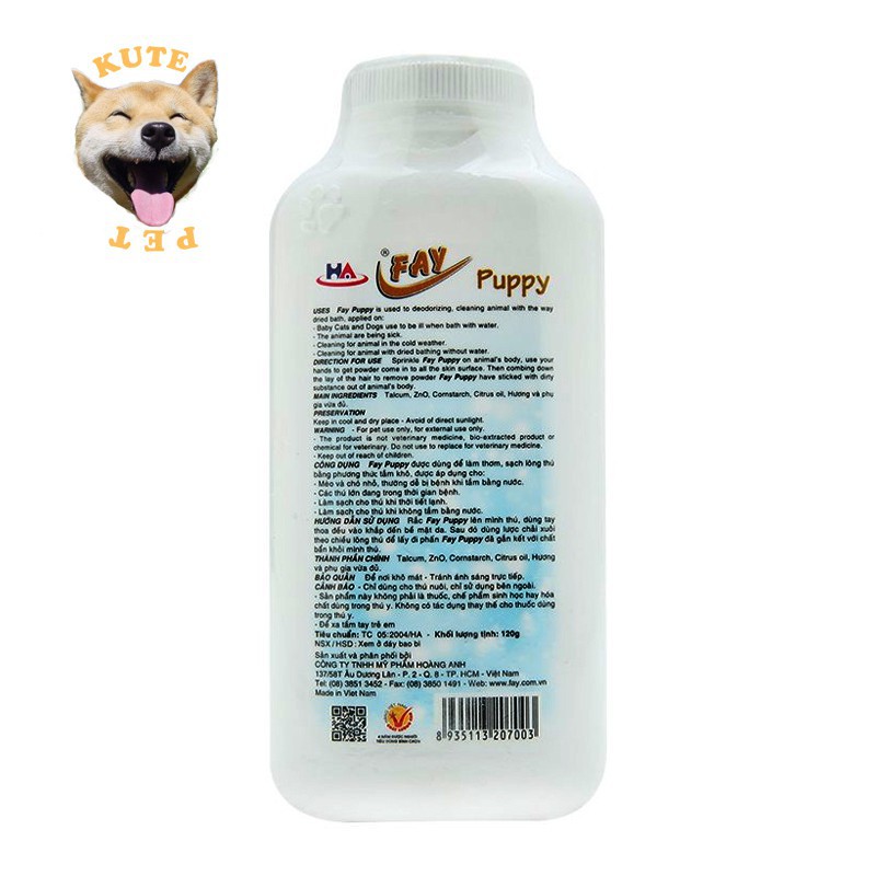 Phấn Tắm Khô FAY Khử Mùi Diệt Khuẩn Cho Chó MÈO 120gram