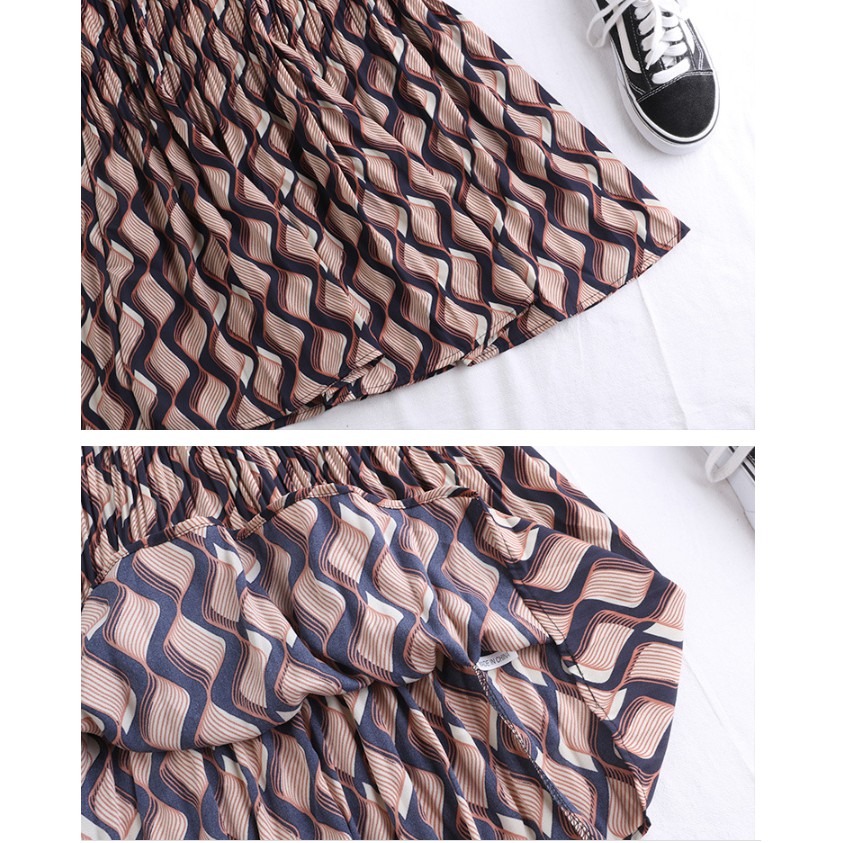 Chân váy xếp ly họa tiết sóng bắt mắt VAY67 vải đẹp, không nhăn