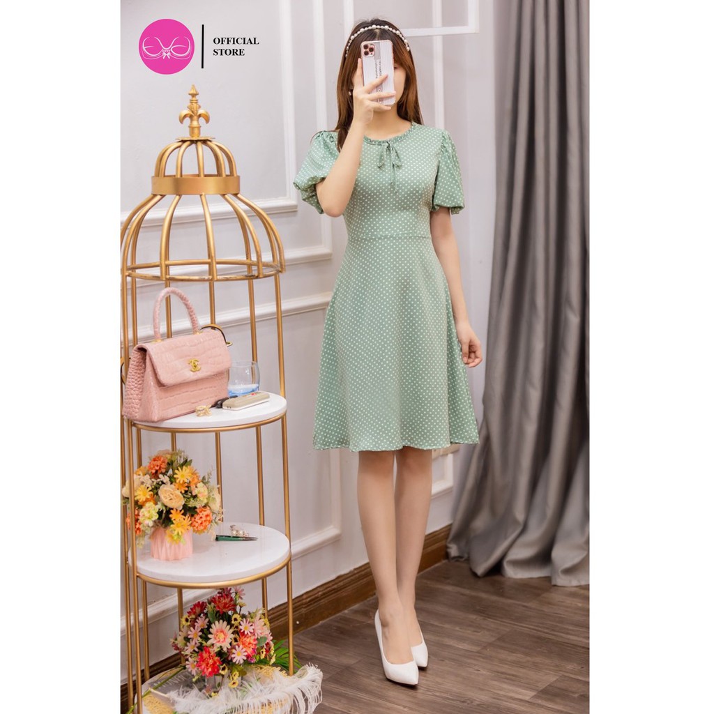 Váy dáng xòe họa tiết chấm bi cổ bèo Evalover | BigBuy360 - bigbuy360.vn