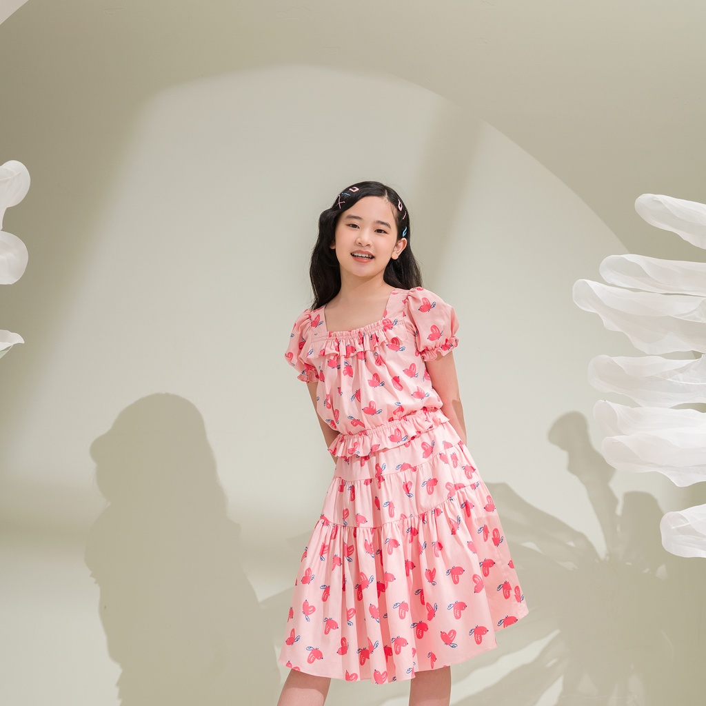 Bộ quần áo JOOKYLI bé gái họa tiết hồng 96G0939