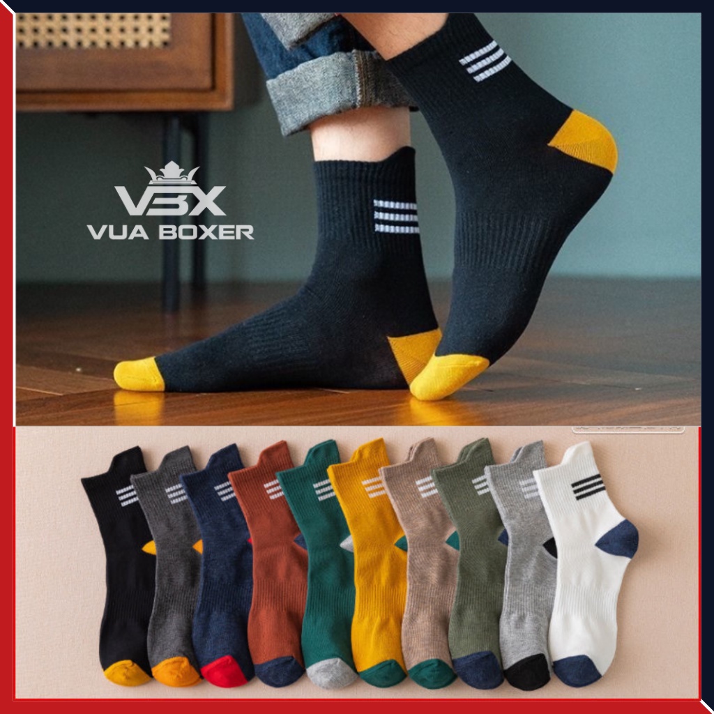 Tất Vớ Nam Nữ Cổ Cao Cotton Gân Tăm Style Hàn Quốc Thấm Hút Kháng Khuẩn Freesize TNAM06