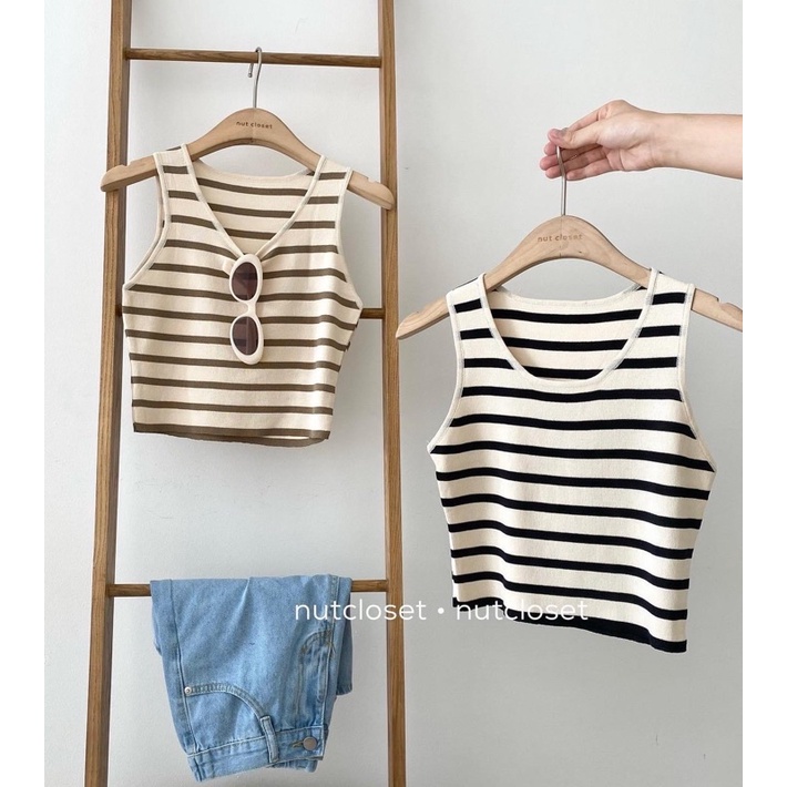 Áo hai dây sọc kẻ ngang 0117, Áo hai dây nữ Hàn Quốc