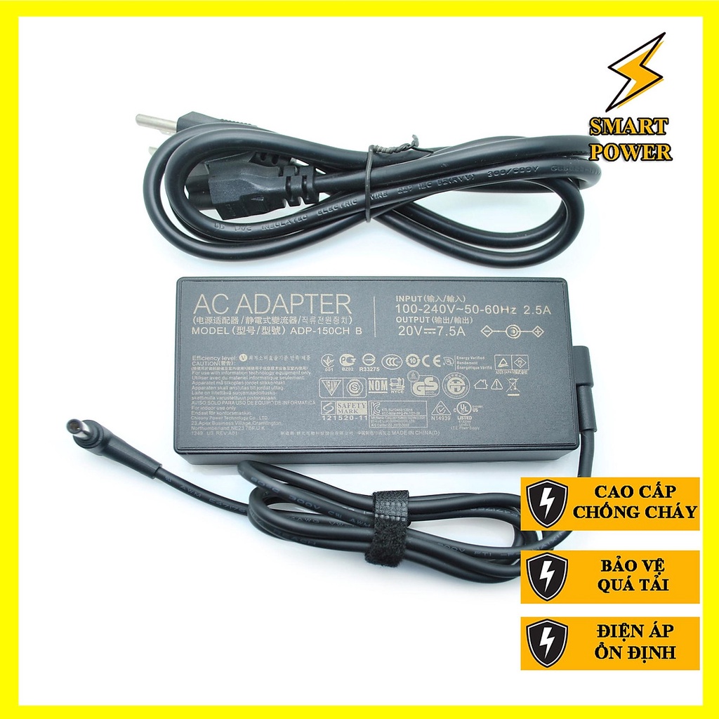 Sạc laptop Asus 20V - 7.5A - 150W Chân kim 6.0*3.7mm - Sạc Zin - Hàng Chính Hãng