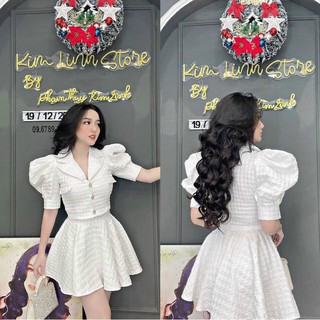 Set áo cổ vest chân váy xòe