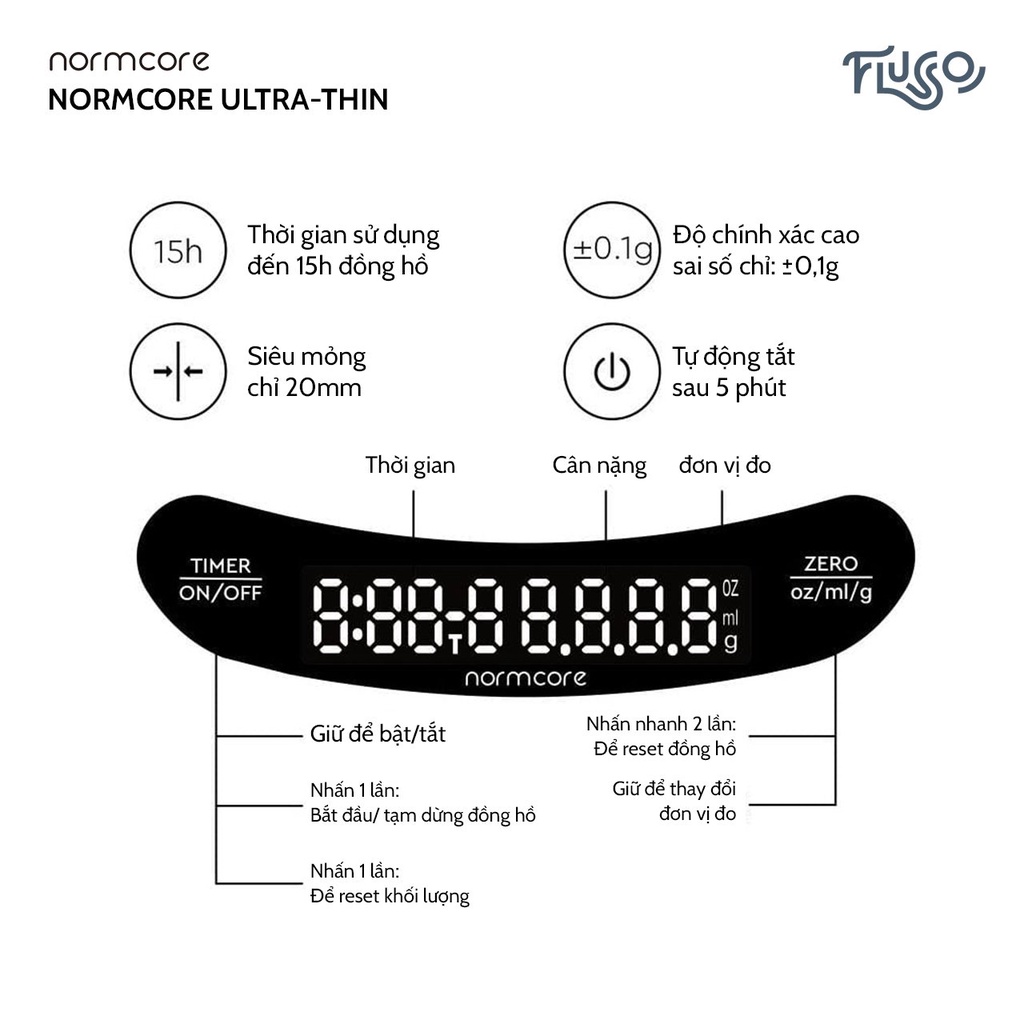 Cân Điện Tử Pha Chế Cà Phê NORMCORE Ultra Thin (Bảo Hành Chính Hãng 12 Tháng)