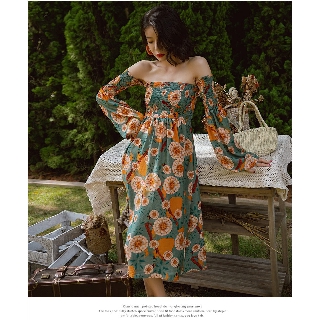 (video ảnh thật)Đầm Trễ Vai Phong Cách Boho Vintage