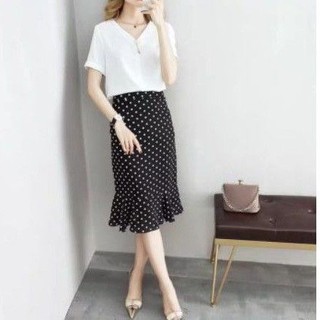 (big size) chân váy suông chấm bi đuôi cá dài C024