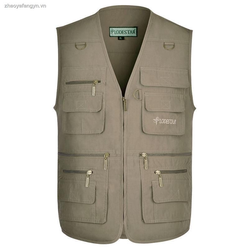 Áo khoác ghi lê cotton nhiều túi thời trang xuân thu dành cho nam trung niên