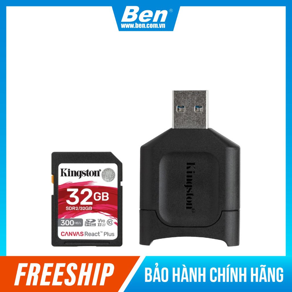 Thẻ Nhớ SD Kingston Canvas React Plus cho camera quay phim chuyên nghiệp 4K/8K 32GB MLPR2/32GB - BEN