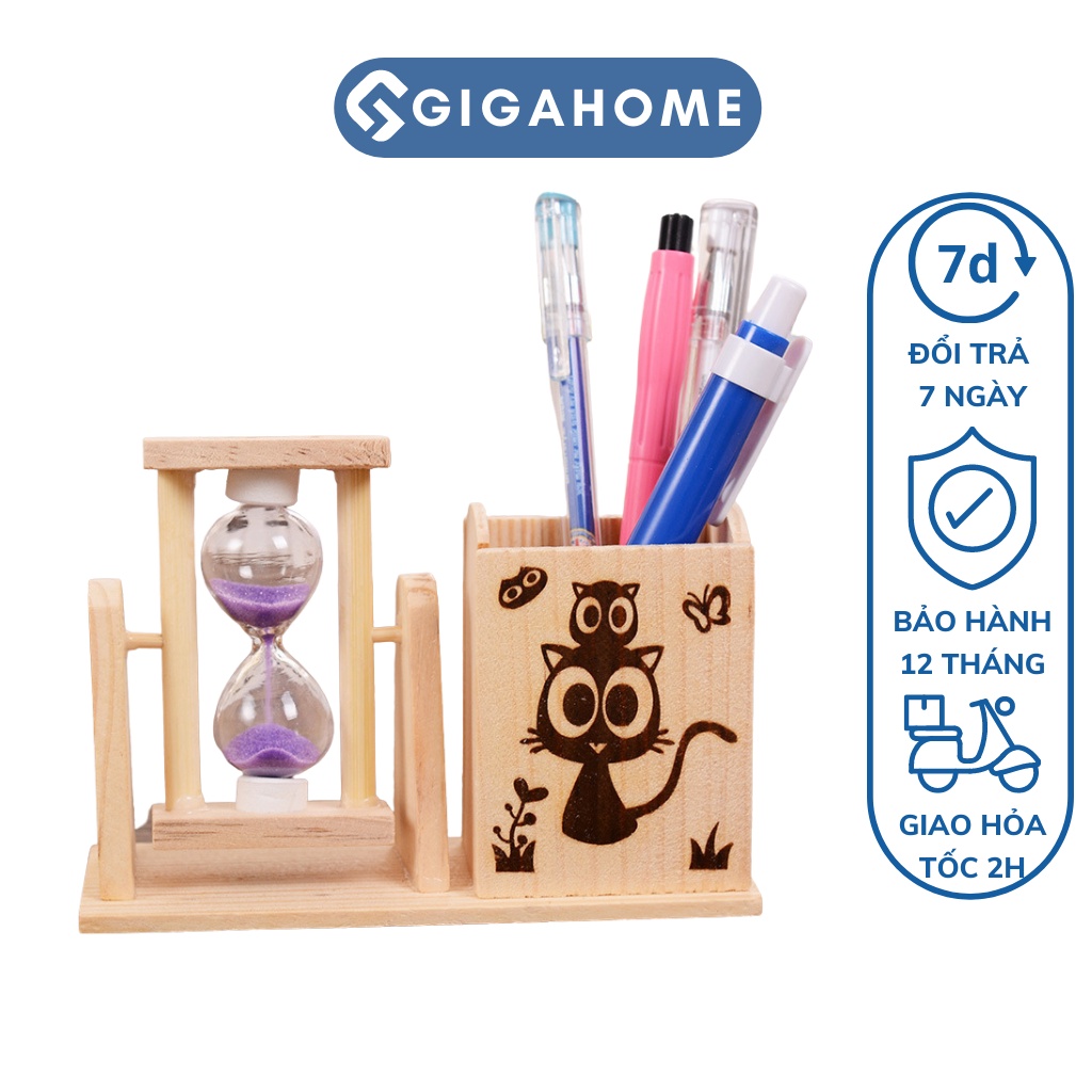 Đồng Hồ Cát Kèm Ống Đựng Bút Gỗ 1 Ngăn GIGAHOME Trang Trí Để Bàn 6244