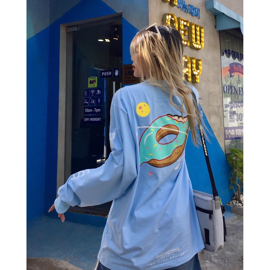 ÁO SWEATER DONUT UNISEX - ÁO THUN TAY DÀI FORM RỘNG MẪU IN THÂN SAU HÌNH DONUT | BigBuy360 - bigbuy360.vn