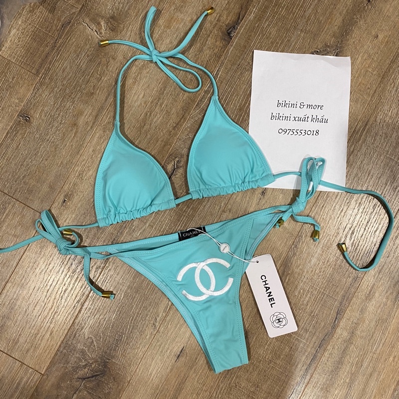 [BKN1334] &lt;BRAND&gt; SET BIKINI CNL XANH MINT LOGO THÊU