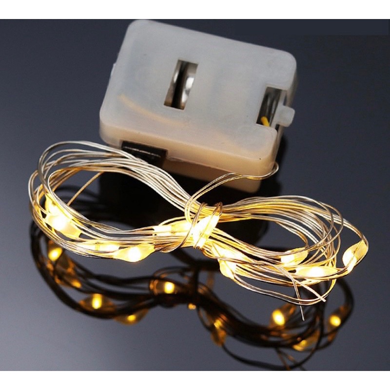 Đèn led dây trang trí hộp quà, loại 1m, có sẵn pin, có 3 chế độ sáng, ánh sáng trắng ấm