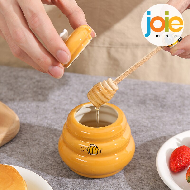 Hũ Đựng Mật Ong Bằng Sứ 150ml Kèm Nắp Và Muỗng Tiện Dụng Cho Nhà Bếp