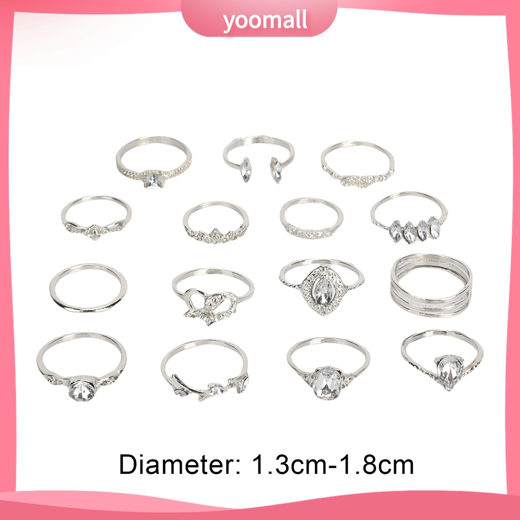 Yomall♡ Bộ 15 Nhẫn Hợp Kim Đính Đá Phong Cách Bohemian Thời Trang Cho Nữ