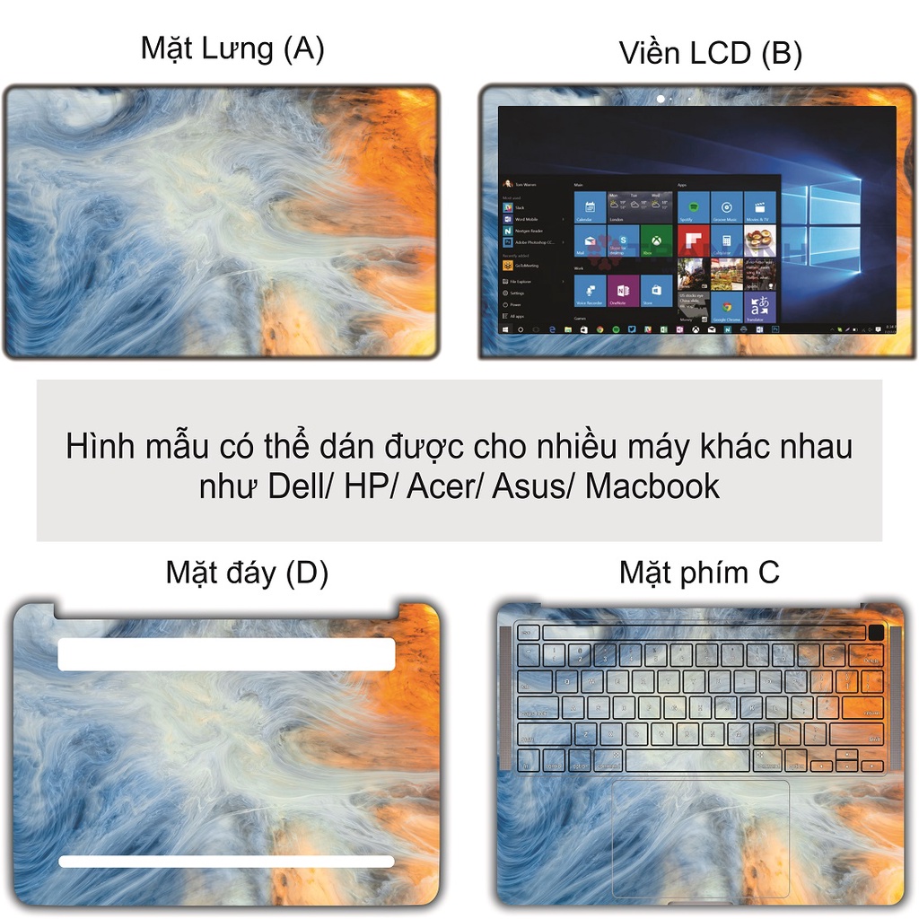 Miếng Dán Laptop - Mẫu khói màu nghệ thuật - Dán cho Dell, Hp, Asus, Lenovo, Acer, MSI, Surface,Vaio, Macbook