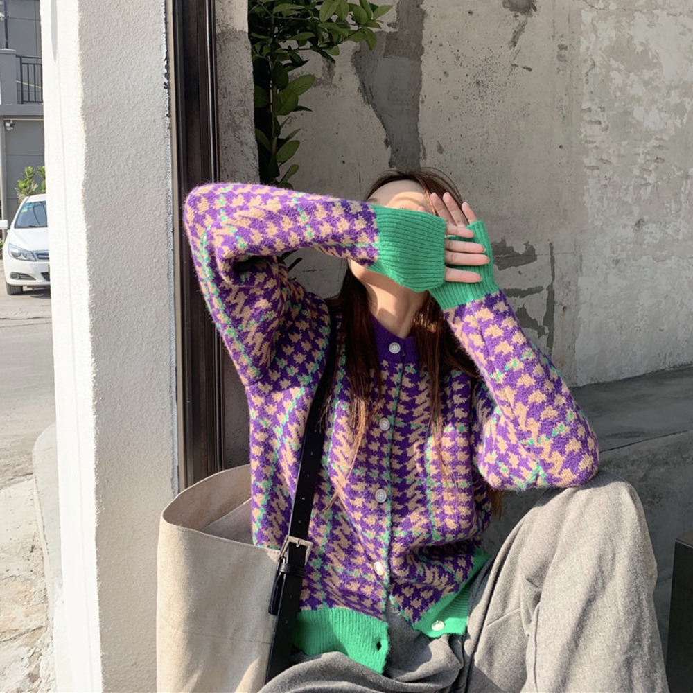 Áo cardigan dệt kim tay dài dáng rộng phong cách thời trang hàn quốc