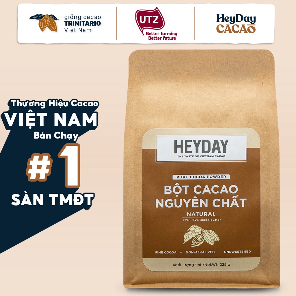 [Mã BMBAU50 giảm 7% đơn 99K] Túi 500g Bột Cacao Nguyên Chất 100%, Dòng Natural Không Kiềm Hóa - Heyday Cacao