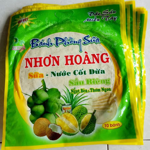BÁNH PHỒNG SỮA SẦU RIÊNG/ LÁ DỨA  NHƠN HOÀNG - gói 220gr