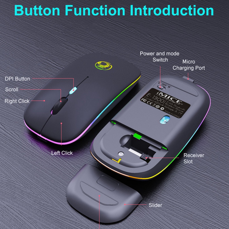 Wireless Mouse Bluetooth RGB Rechargeable Silent LED Backlit Ergonomic Mice