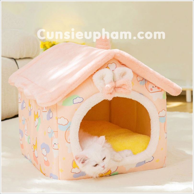 Nhà nệm thỏ hồng đáng yêu cho chó mèo