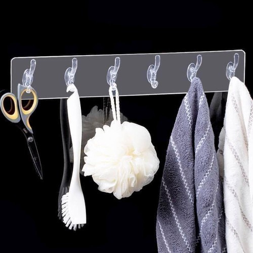 Thanh Treo Đồ Dán Tường 6 Móc trong suốt siêu dính