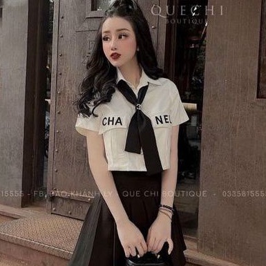 Áo sơ mi croptop phối cà vạt hot trend (Fy0905)