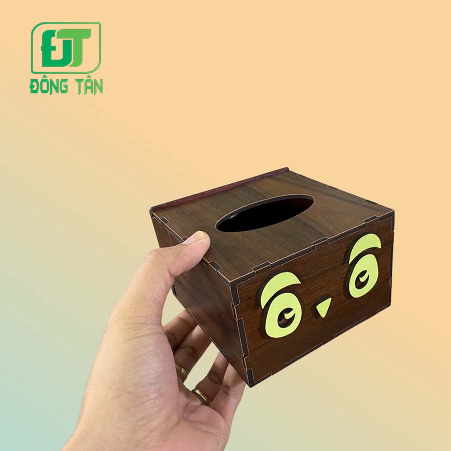 Hộp Đựng Khăn Giấy Ăn ĐÔNG TÂN Bằng Gỗ Hình Vuông Tặng Kèm Ống Tăm Gỗ