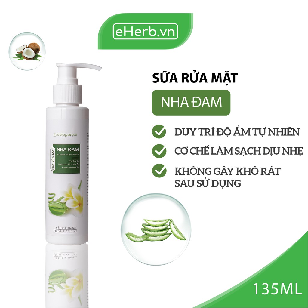 Sữa Rửa Mặt Lô Hội Dưỡng Ẩm, Làm Sạch Dịu Nhẹ Từ Nha Đam MILAGANICS 135ml (Chai) | BigBuy360 - bigbuy360.vn