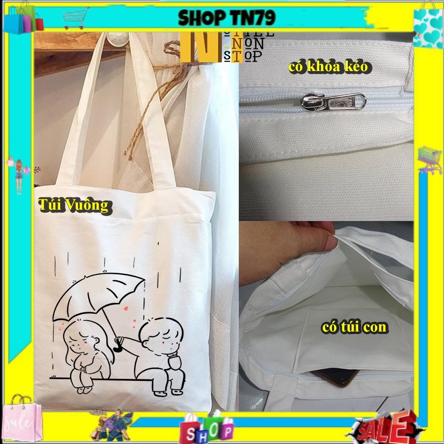 Túi tote đeo vai cute vải canvas giá rẻ đẹp đi học đi chơi TN79