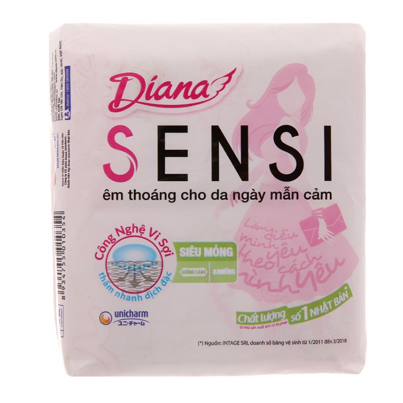 Băng Vệ Sinh Diana Sensi Siêu Mỏng Cánh (Gói 8 Miếng)