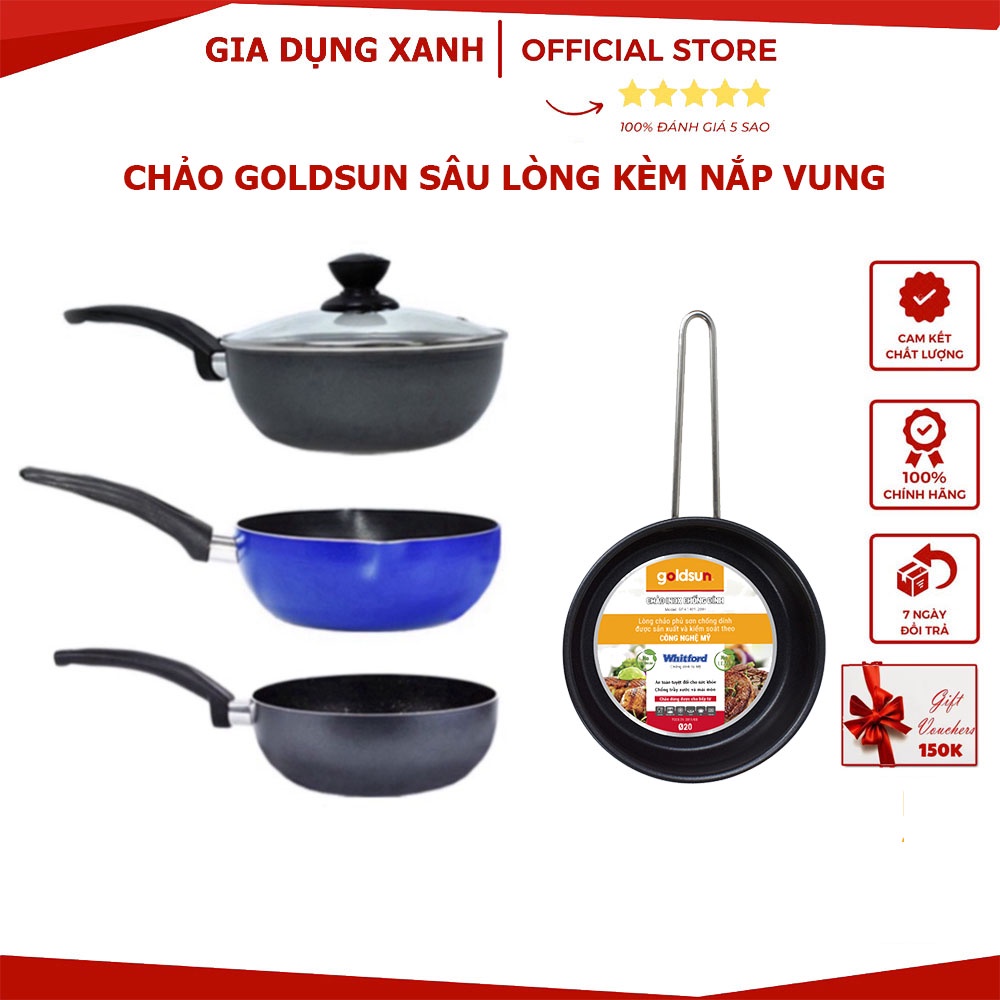 Chảo chống dính Goldsun, Chảo nhôm sâu lòng cao cấp, kèm nắp vung đủ size hấp thụ nhiệt nhanh, hàng chính hãng, Mua Ngay