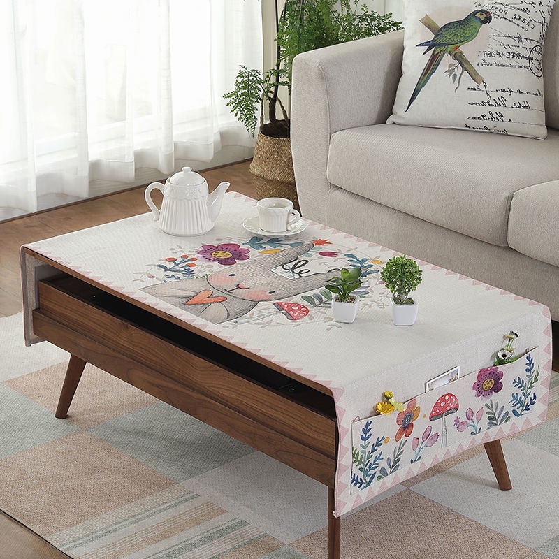 Khăn Trải Bàn Hình Chữ Nhật Bằng Vải Cotton Và Lanh Chống Nước Có Hộp Đựng