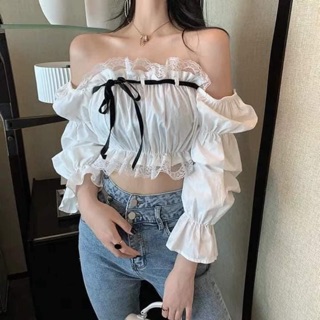 Áo kiểu - Áo tay phồng tiểu thư coptop bẹt vai
