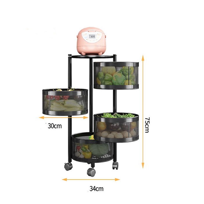 Kệ Tròn Xoay Đa Năng .Kệ Rau Củ Quả 3/4/5 Tầng Có Bánh Xe Di Chuyển.