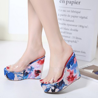 Giày Cao Gót Đế Xuồng Trong Suốt Miệng Cá Đính Kim Sa Lấp Lánh