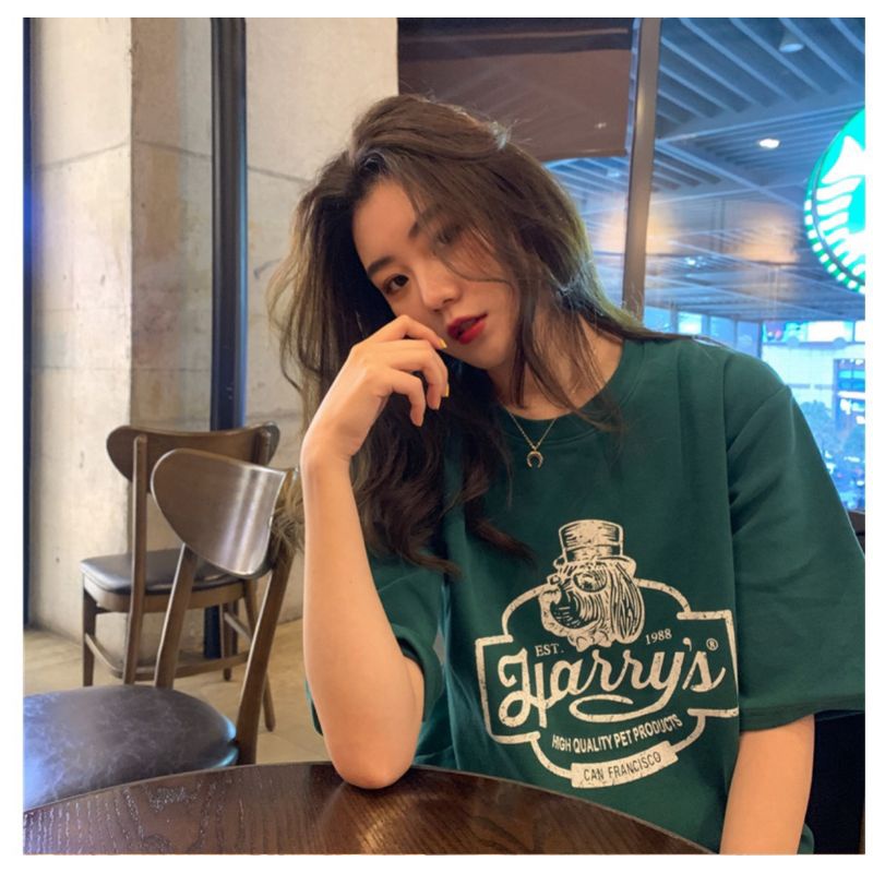 Áo thun tay lỡ unisex chú chó đội mũ