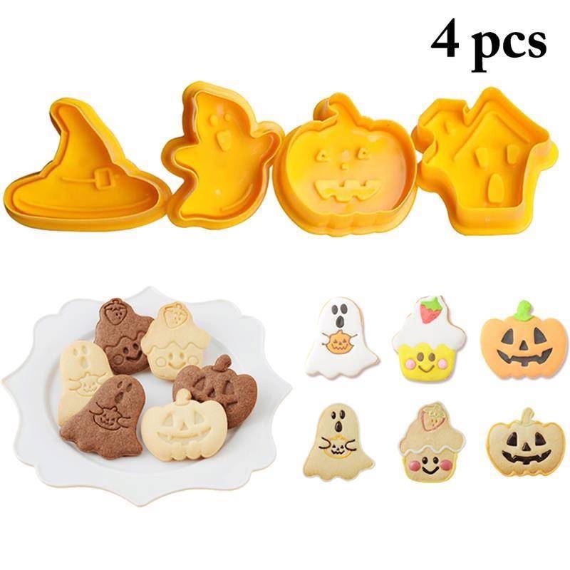 4 Cái/bộ Halloween Bánh Quy Khuôn Mẫu/Bánh Quy Tem Fondant Stamper /3D Bánh Quy Kìm Cắt/Tự Làm Khuôn Nướng Bánh Cookie lưỡi Cắt Để Dụng Cụ Nhà Bếp Lululife8w