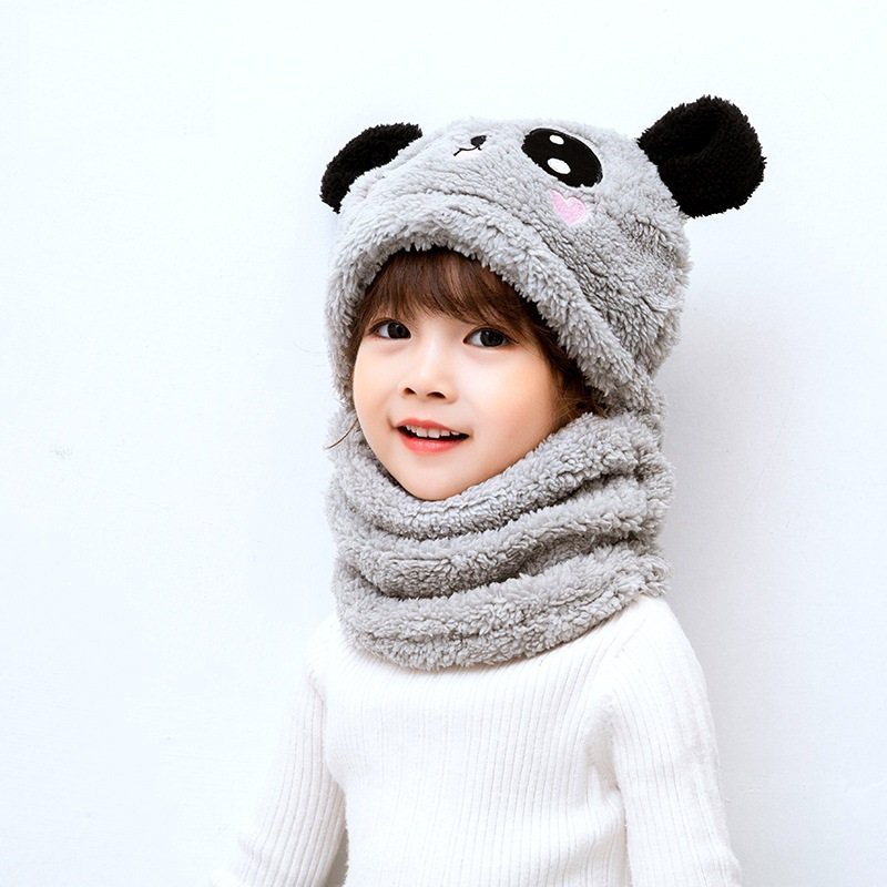 Mũ len trùm đầu tai gấu dễ thương liền khăn cổ giữ ấm chống gió lạnh mùa đông cho bé - mu len trum dau