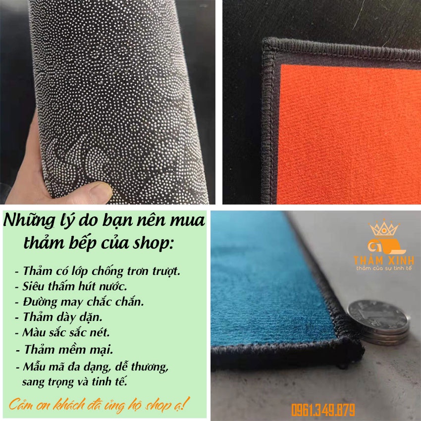 Bộ 2 thảm Bếp lau chân chống trơn trượt, thấm hút nước, chùi chân nhà tắm, lót sàn lối ra vào