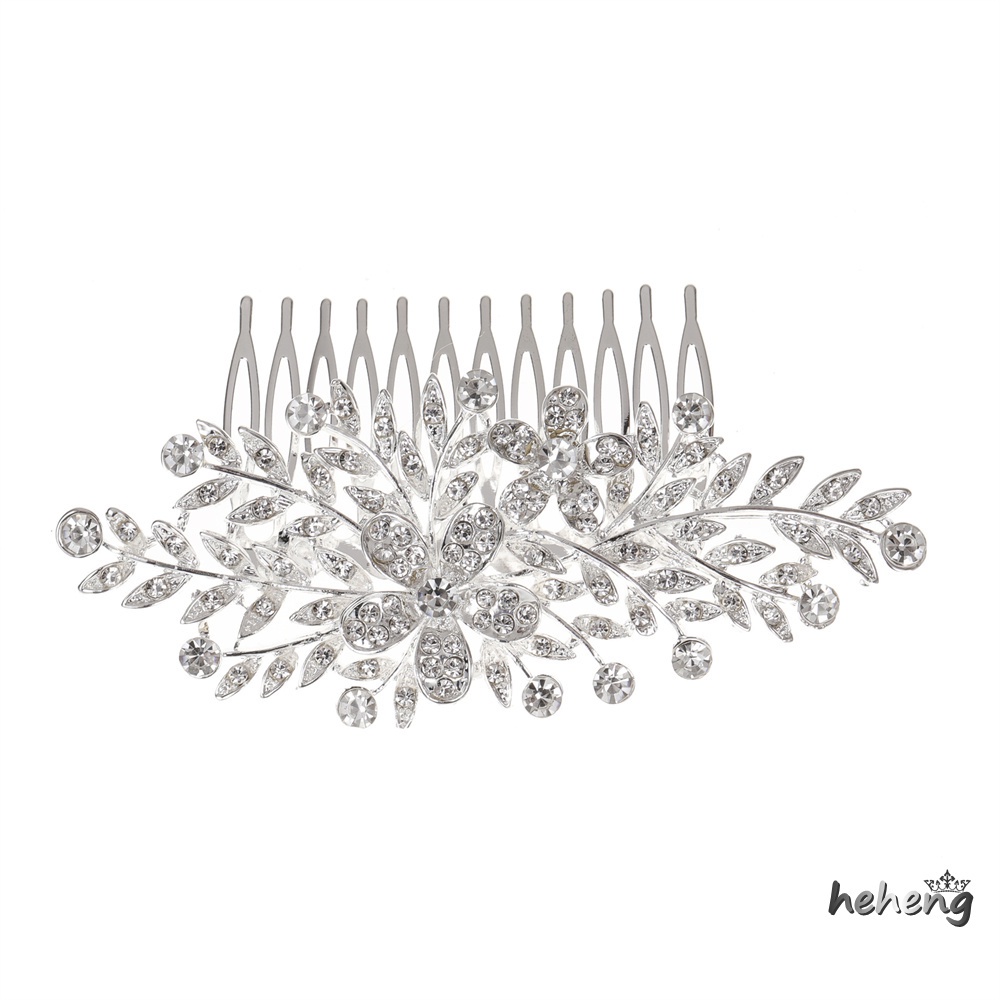 Lược Cài Tóc Hai Mặt Hình Chiếc Lá Đính Đá Chống Trượt Cho Cô Dâu