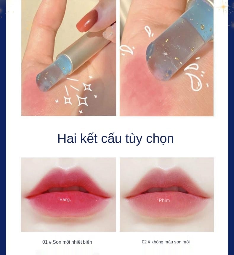 Son dưỡng ẩm cho môi thay đổi màu sắc theo nhiệt độ lâu trôi có mảnh vàng 24k dành cho nữ