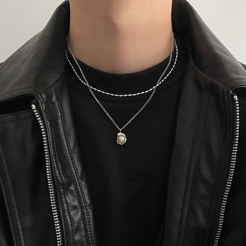 Vòng cổ Hai Lớp Đính Ngọc Trai Phong Cách Hiphop Thời Trang