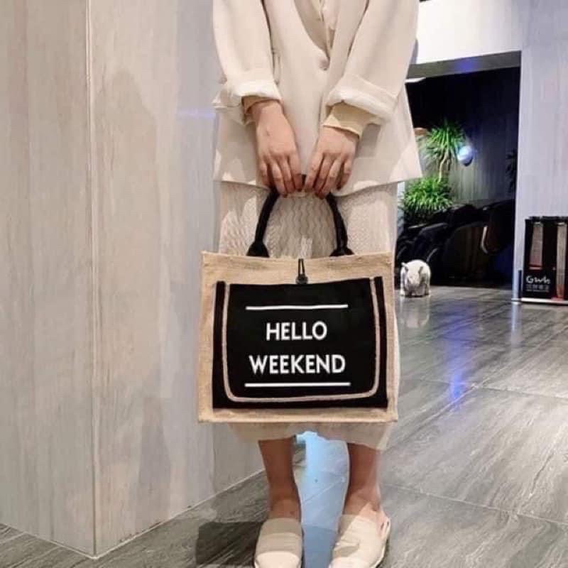 Túi Cói Đi Du Lịch Hello Weekend Sang Chảnh