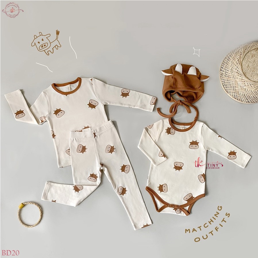 Body chip dài tay, bodysuit thu đông họa tiết đầu trâu (TẶNG KÈM MŨ) cho bé từ 4-13kg [BD20]